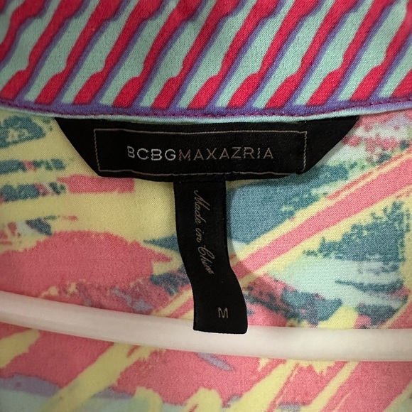 BCBGMaxAzria Colorful Abstract Midi Wrap Dress, Size Medium - Picture 3 of 6